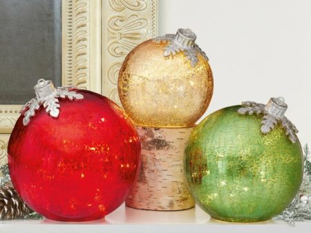 Glass Oversized Tabletop Ornaments with LED Lights, Set of 3 Fashion