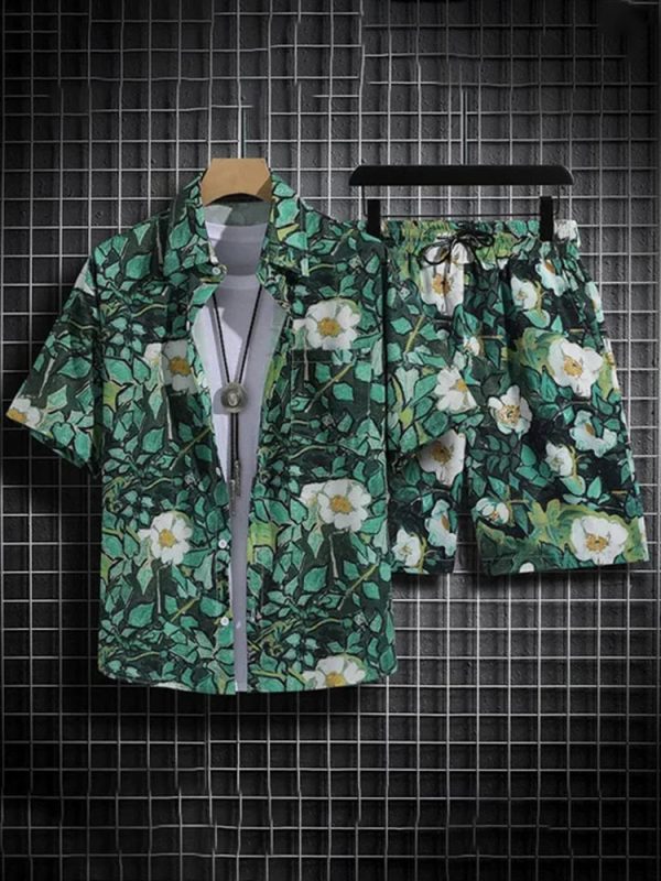 Two Pieces Summer Men s Floral Short And Shirt Online