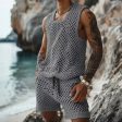 Men s Solid Hollow Out Sleeveless Vest And Short For Sale