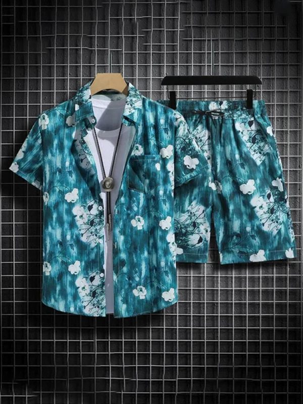 Two Pieces Summer Men s Floral Short And Shirt Online