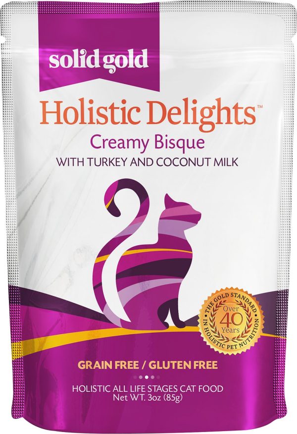 Solid Gold Holistic Delights Creamy Bisque with Turkey & Coconut Milk Grain-Free Cat Food Pouches, 3-oz Supply