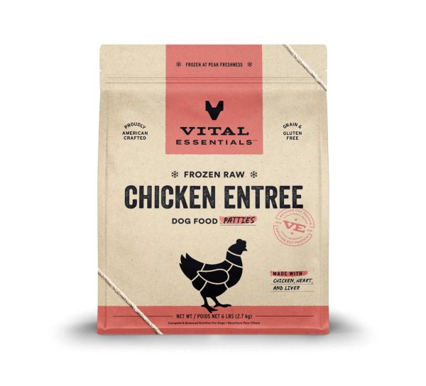 Vital Essentials Frozen Raw Chicken Entree Dog Food Patties 6 lb Online now