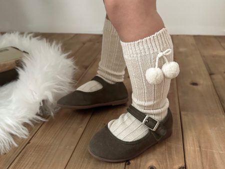 ［condor］Warm cotton rib knee socks with pompoms Discount